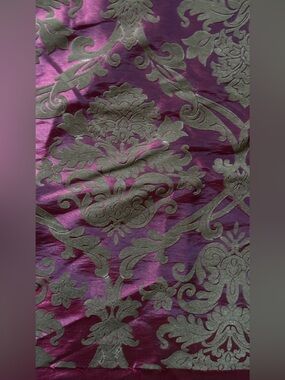 Burgundy Iridescent Damask Fabric Raised Flocked Floral 60x78” (2.2 Yards) Vtg